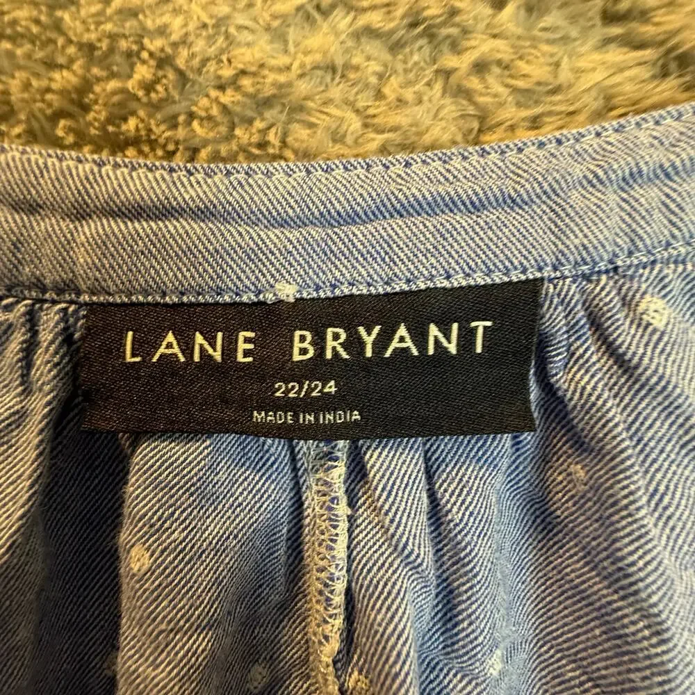 Lane Bryant Chambray Cotton Top Blouse Shirt Blue Popover Swing Size 22 24